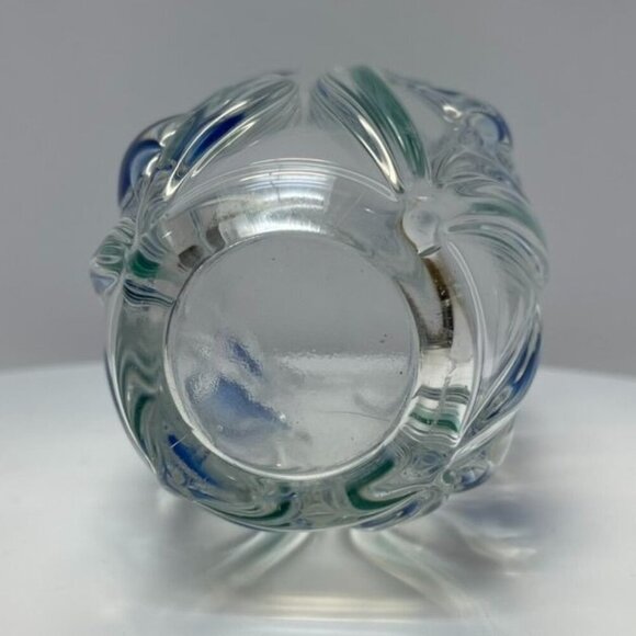 Mikasa Bluebells Vase Embossed Glass Blue Tulips Green Leaves Relief 8" Tall - Picture 6 of 7